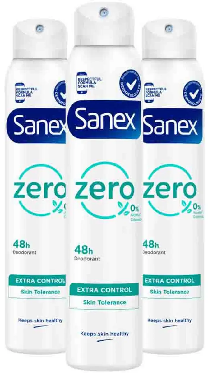 Sanex Deodorant Spray Zero% Extra Control - 3x 200ml - afbeelding 2 van 3
