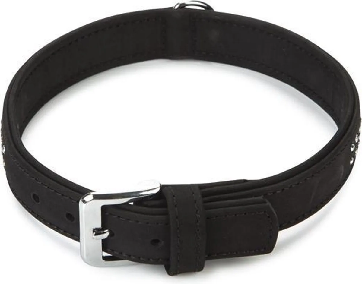 Beeztees Buffalo Halsband - Leer Zwart 43-55cm