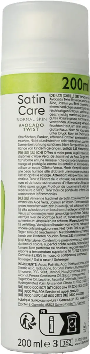 Gillette Venus Satin Care Scheergel Avocado Twist - 200ml - afbeelding 6 van 6