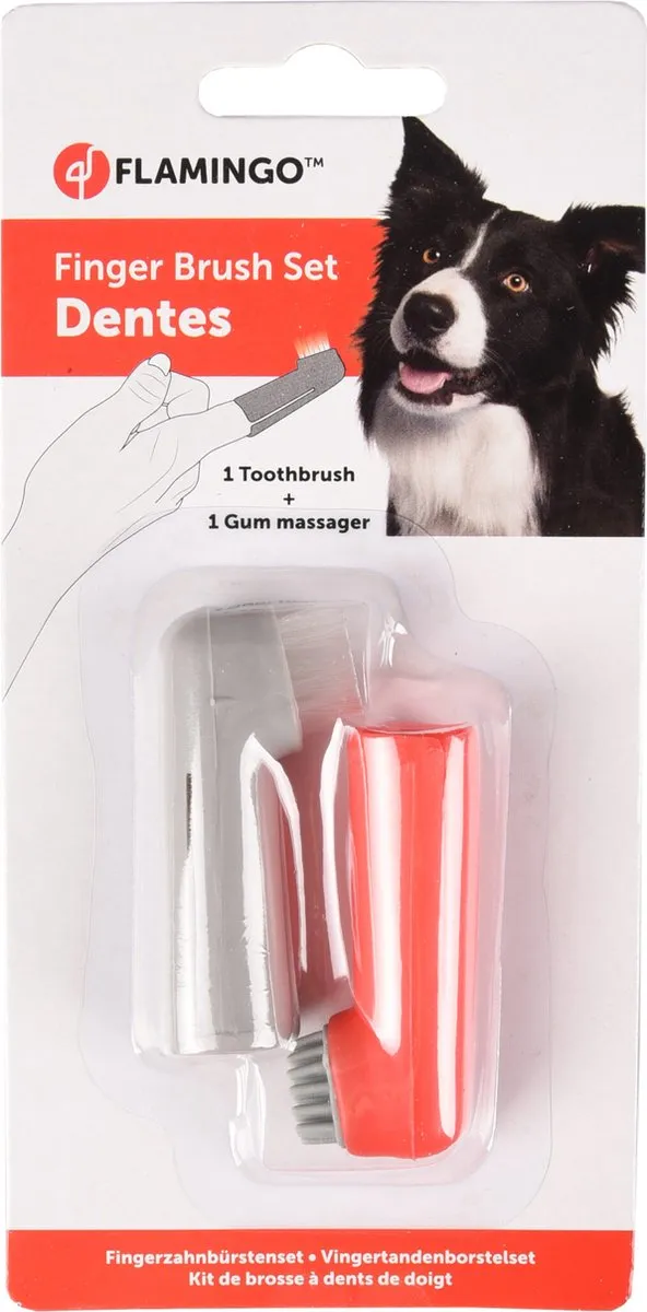 Flamingo Dentes Hondentandenborstel - 2 Stuks - Rood/Grijs