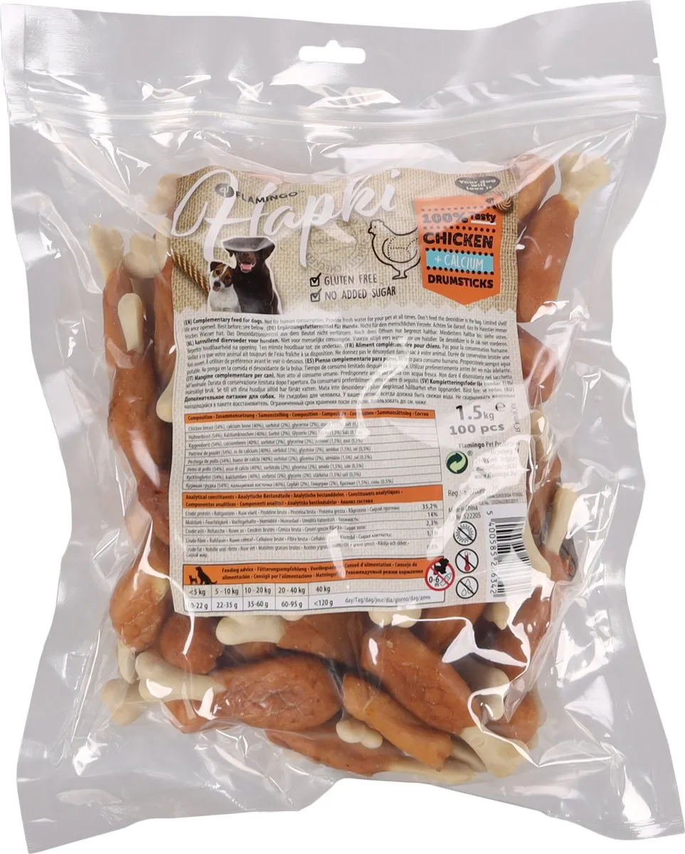 Flamingo Hapki Drumstick Kip Hondensnack 1,5kg - 100 Stuks