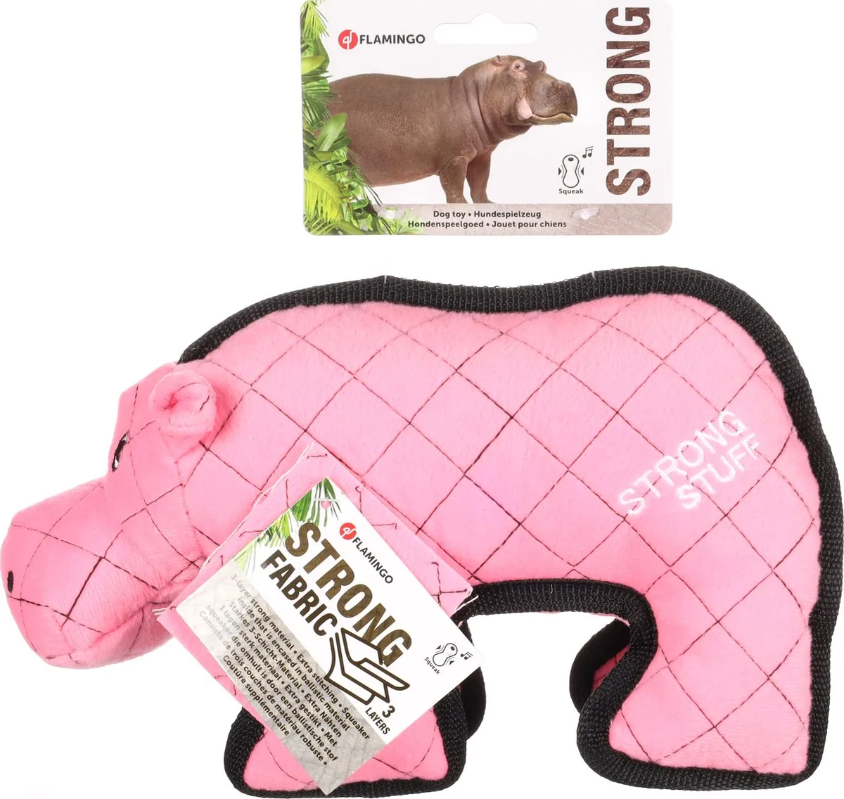 Flamingo Strong Stuff Hippo Hondenspeelgoed 28cm - Roze