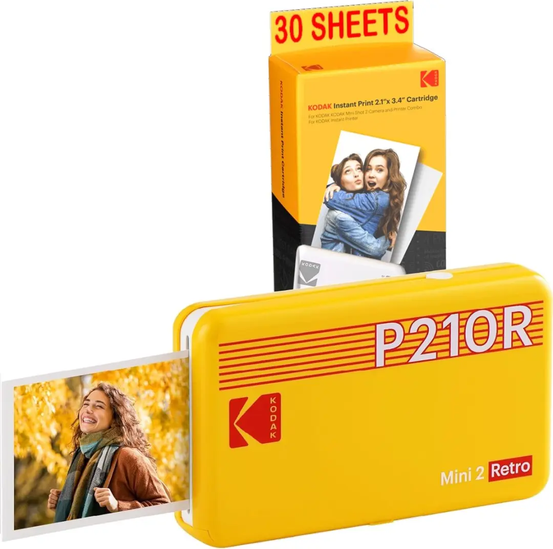 KODAK Mini Printer P210 Retro Pack 2 + Cartridge en papier voor 30 foto’s – Bluetooth-verbonden printer – Fotoformaat CB 5,3 x 8,6 cm – Lithiumbatterij – 4Pass Thermische Sublimatie - afbeelding 2 van 2