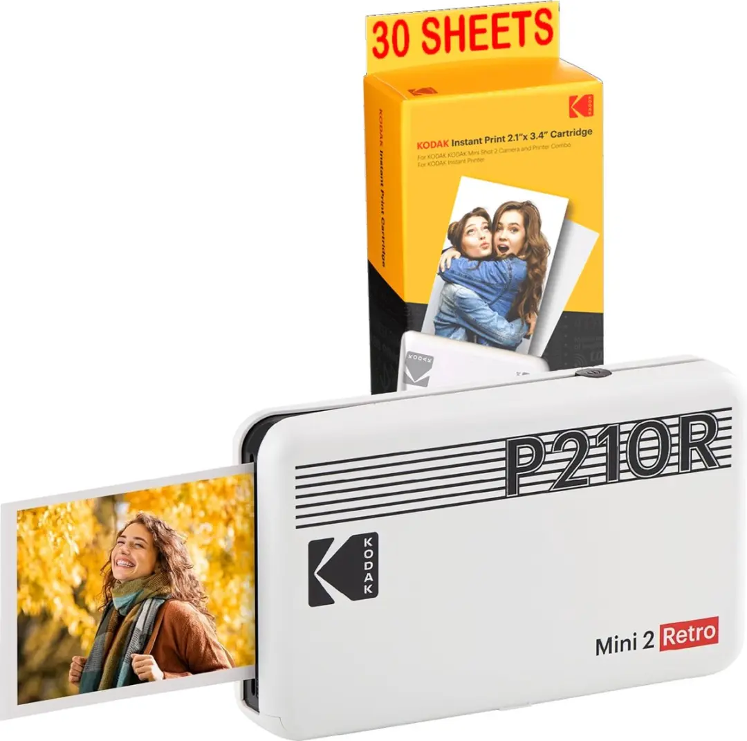 KODAK Mini Printer P210 Retro Pack 2 + Cartridge en papier voor 30 foto’s