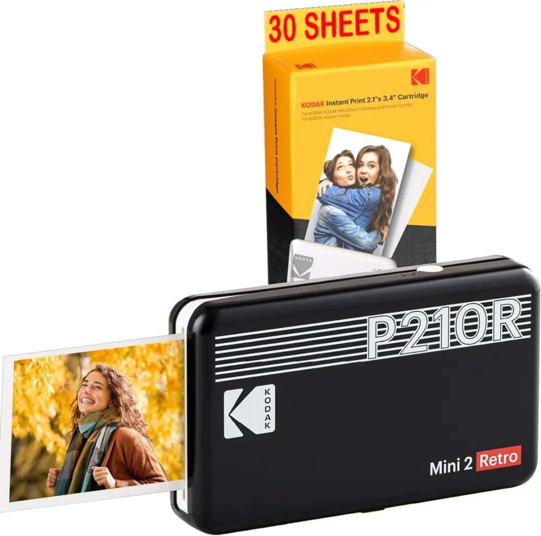 KODAK Mini Printer P210 Retro Pack 2 + cartridge en papier voor 60 foto’s