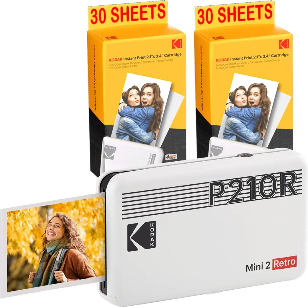 KODAK Mini Printer P210 Retro Pack 2 + Cartridge en papier voor 60 foto’s
