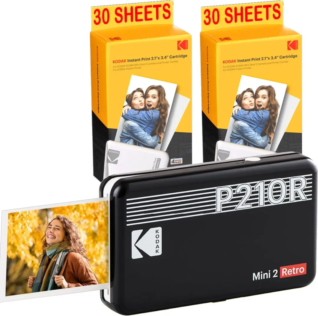 KODAK Mini Printer P210 Retro Pack 2 + Cartridge en papier voor 60 foto’s