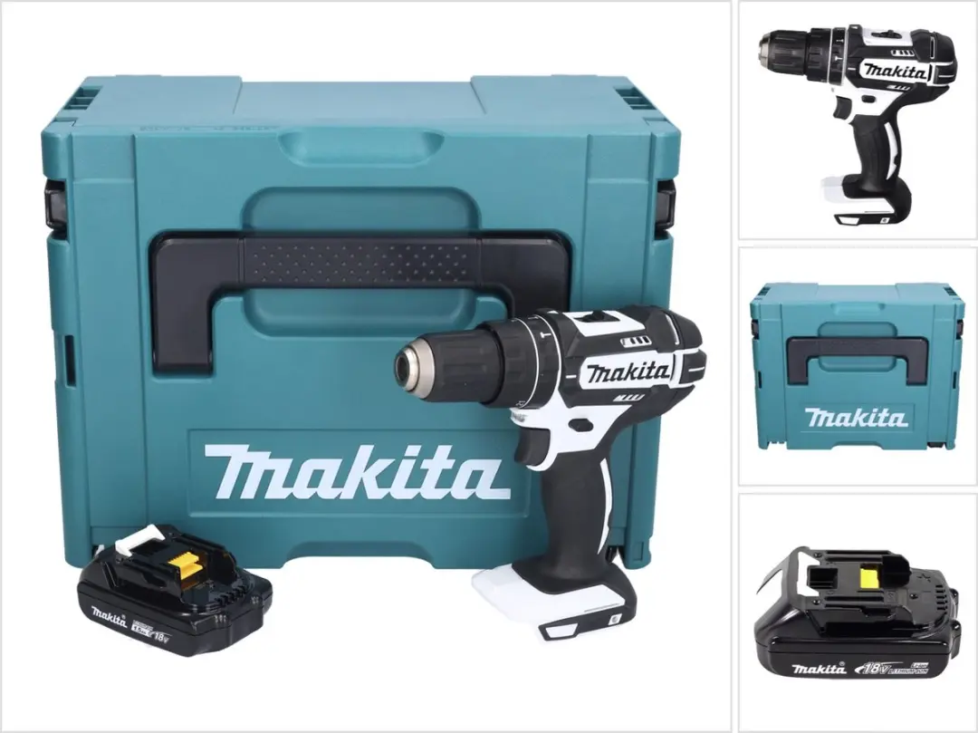 Makita DHP 482 Y1JW accu-slagboormachine 18 V 62 Nm wit + 1x accu 1,5 Ah + Makpa