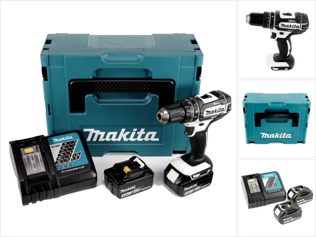 Makita DHP 482 RFJ W accu-slagboormachine 18 V 62 Nm + 2x accu's 3,0 Ah + oplade