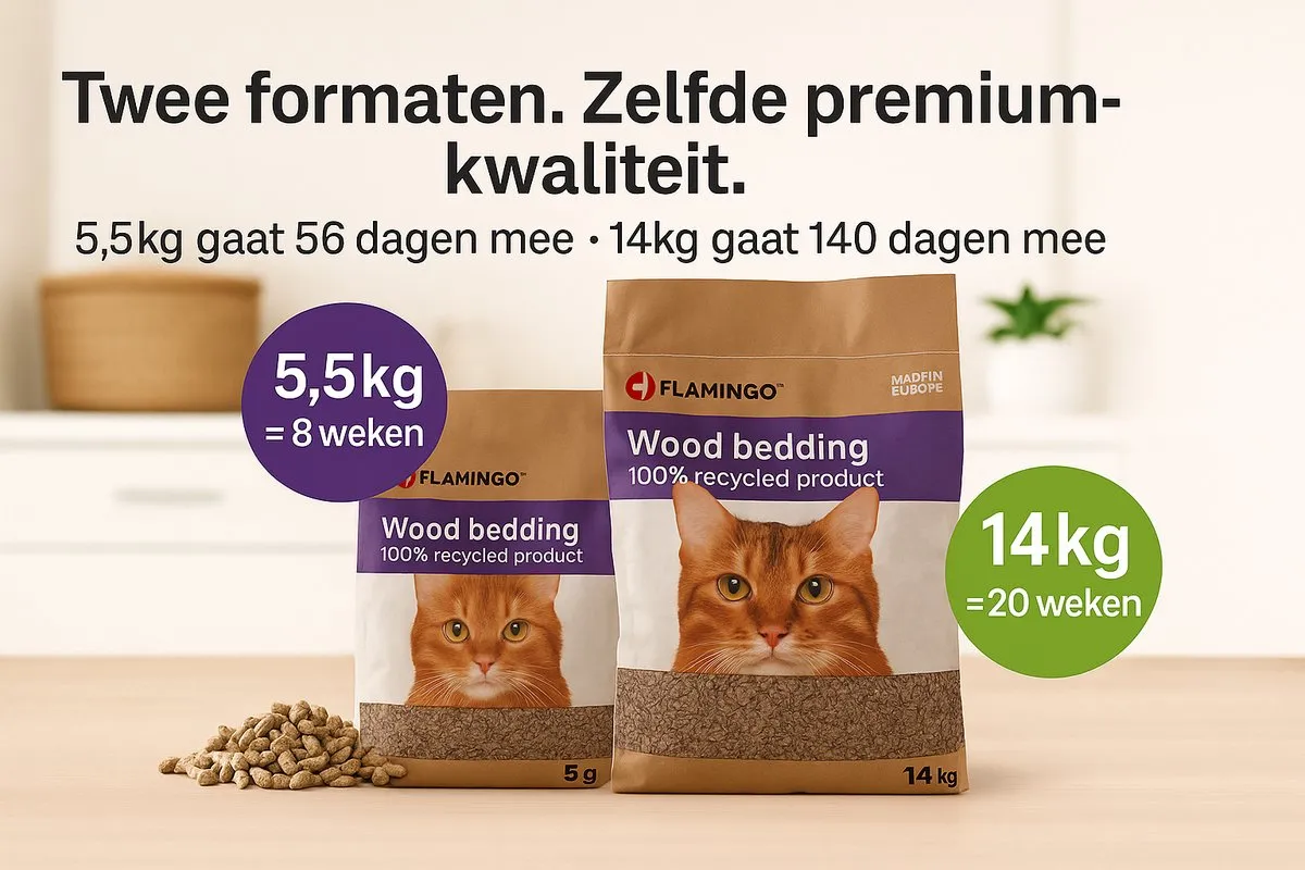 Flamingo Houtkorrel Bruin Kattenbakvulling 14kg - 100% natuurlijk - afbeelding 6 van 6