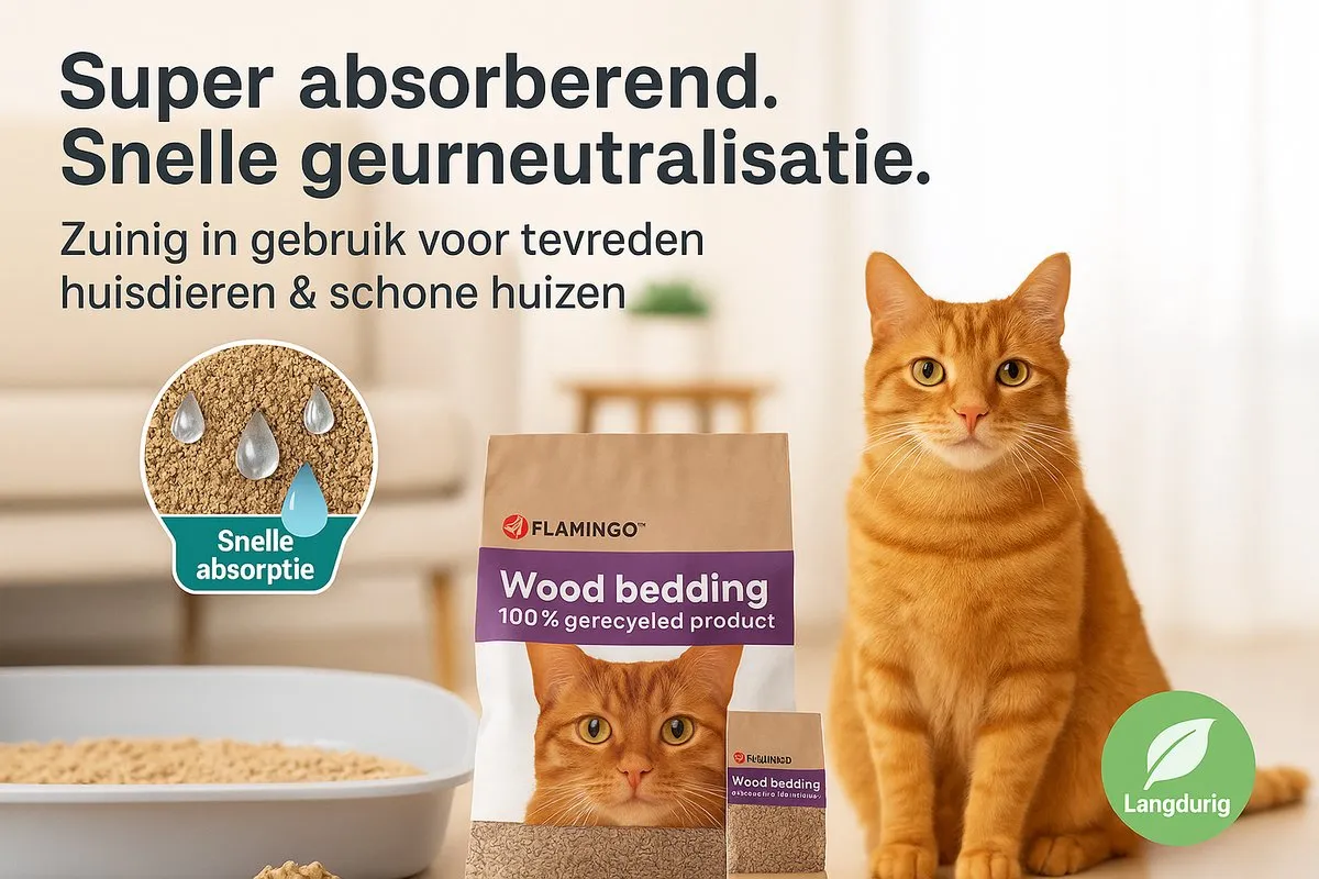 Flamingo Houtkorrel Bruin Kattenbakvulling 14kg - 100% natuurlijk