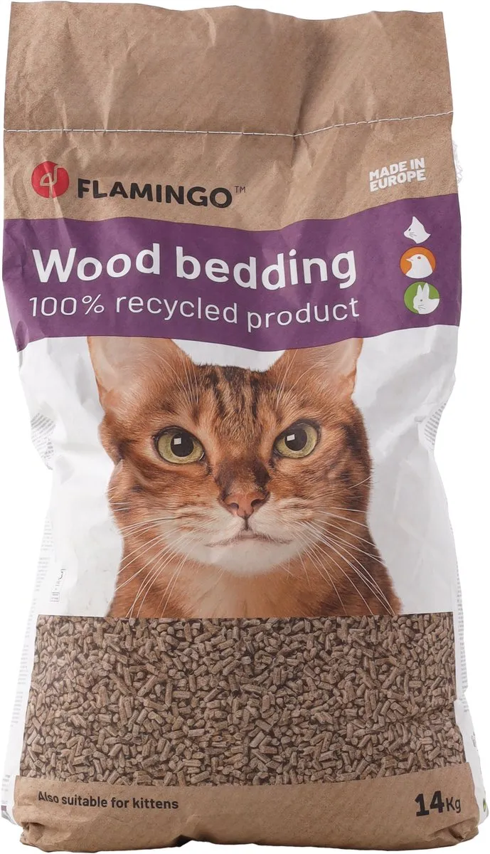 Flamingo Houtkorrel Bruin Kattenbakvulling 14kg - 100% natuurlijk