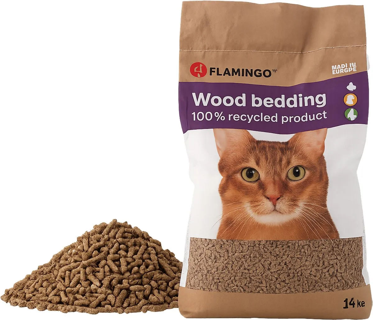 Flamingo Houtkorrel Bruin Kattenbakvulling 14kg