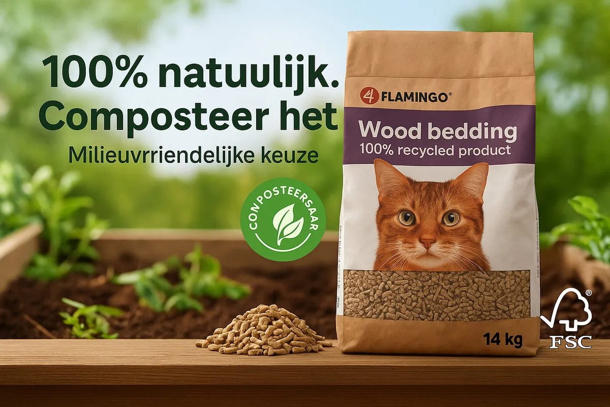 Flamingo Houtkorrel Bruin Kattenbakvulling 14kg - 100% natuurlijk