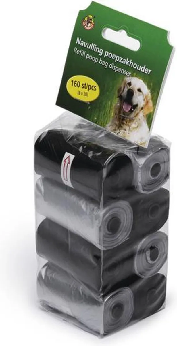 Beeztees Navulling Poepzakhouder - 160 Stuks (8x20) - Zwart/Grijs