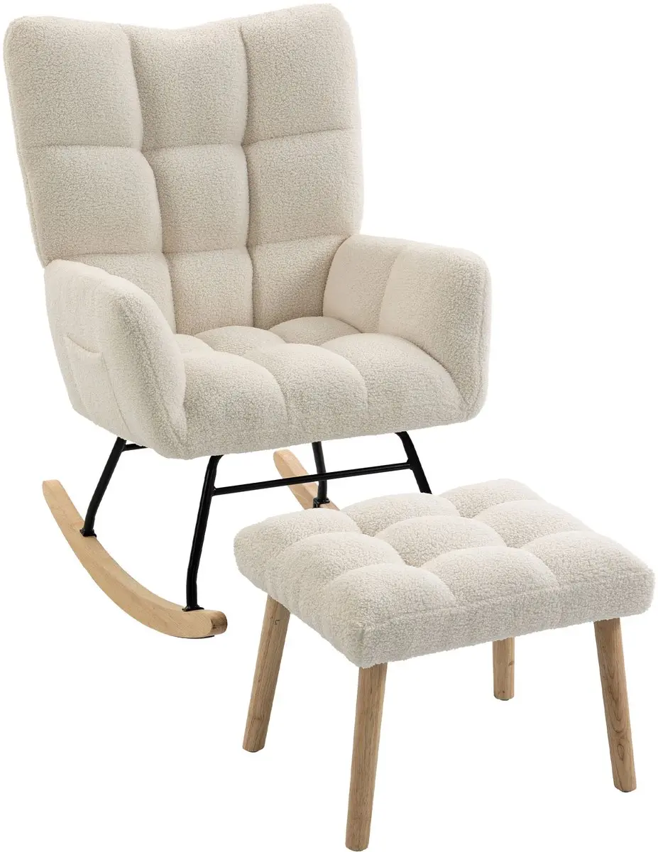 HOMCOM-Schommelstoel-Trouble stof-72 x 97 x 100 cm-Crème