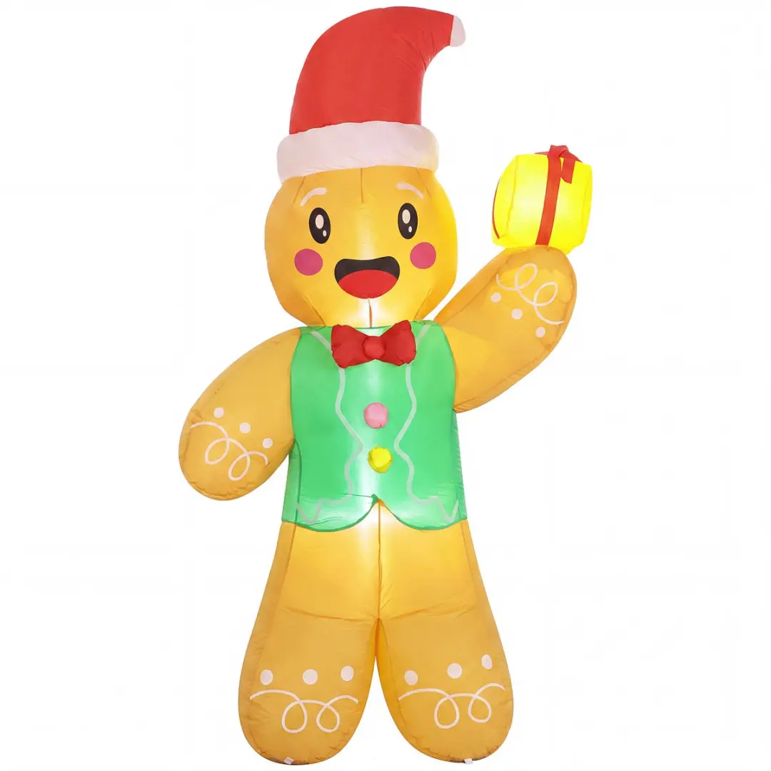 Outsunny opblaasbare peperkoekman van 2,5 m met ledverlichting, geschenkdoos en