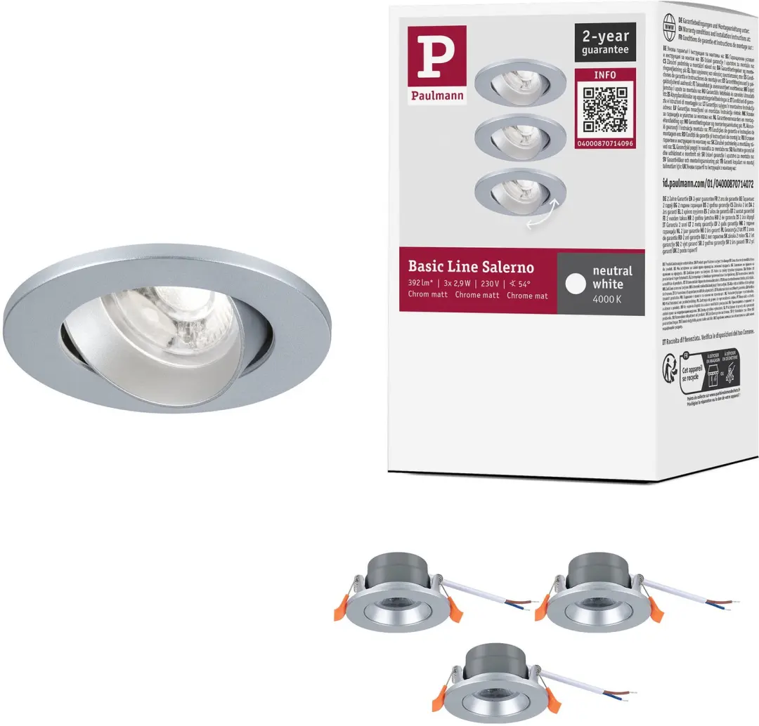 LED-inbouwlamp Salerno 4000K 67 mm 3x204lm 3x2,9W Chroom mat