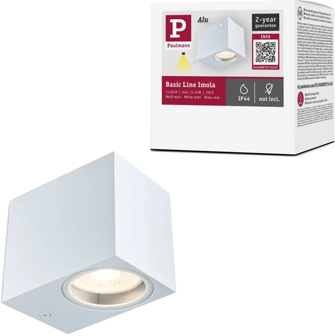 Wandlamp Imola IP44 GU10 230V max. 10W Wit mat