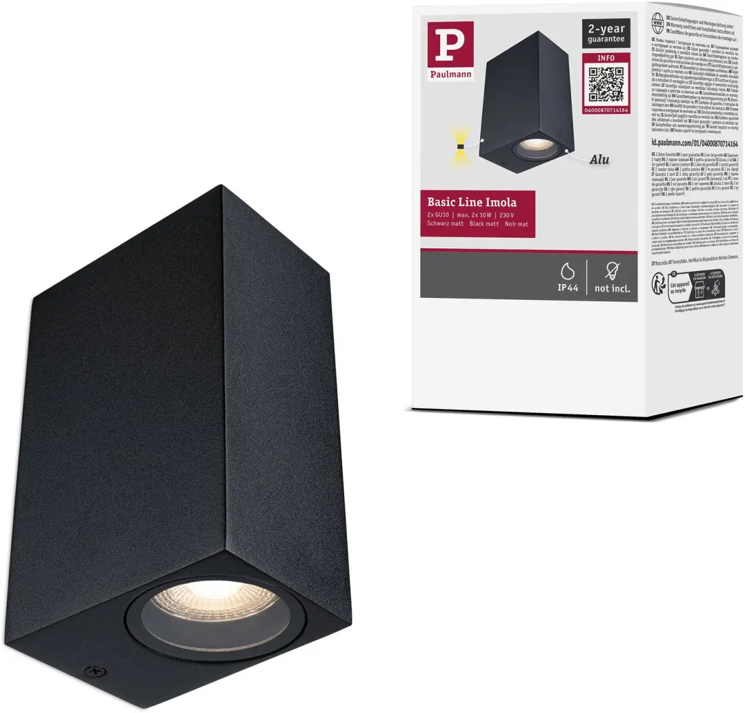Wandlamp Imola IP44 GU10 230V max. 2x10W Zwart mat