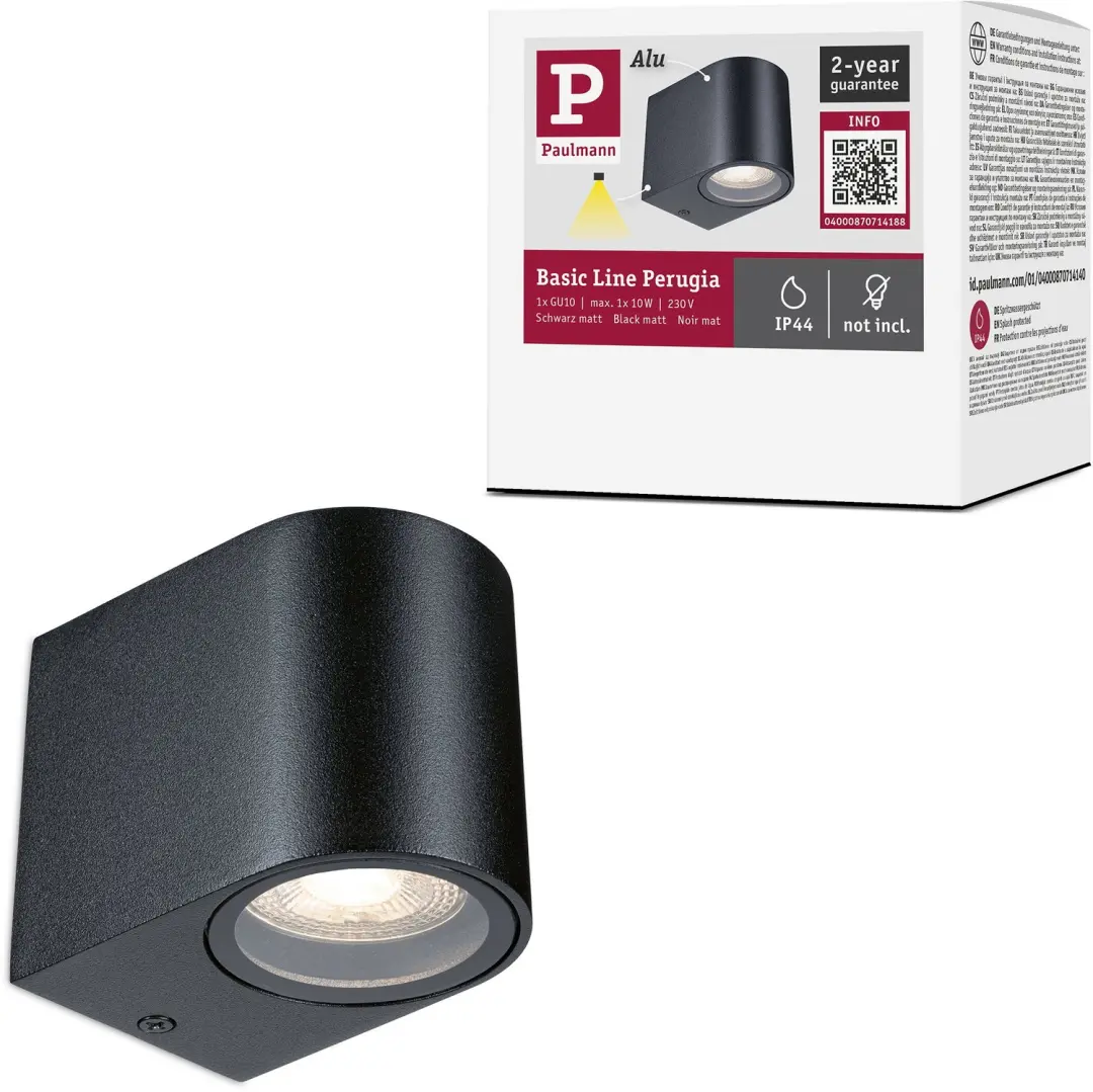 Wandlamp Perugia IP44 GU10 230V max. 10W Zwart mat