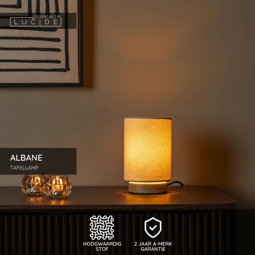 Lucide Albane Tafellamp - Ø12cm - 1xE14 - Lichte houtlook - afbeelding 2 van 6