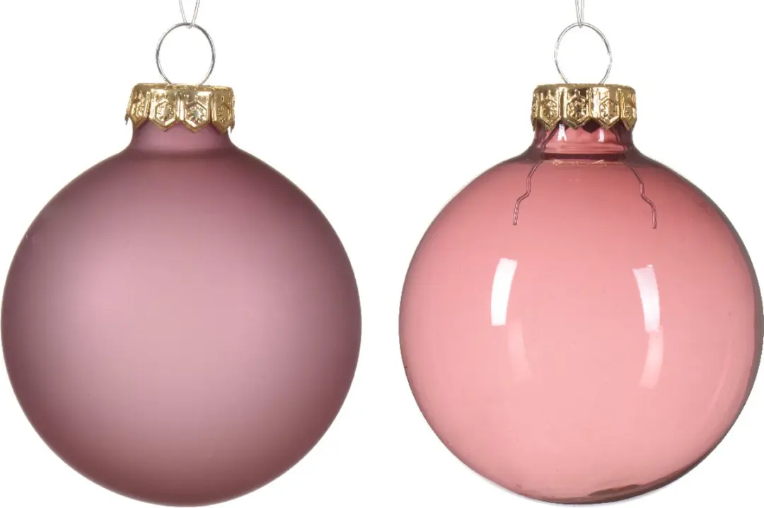 Kerstbal glas d6 cm velours roze 6st kerst