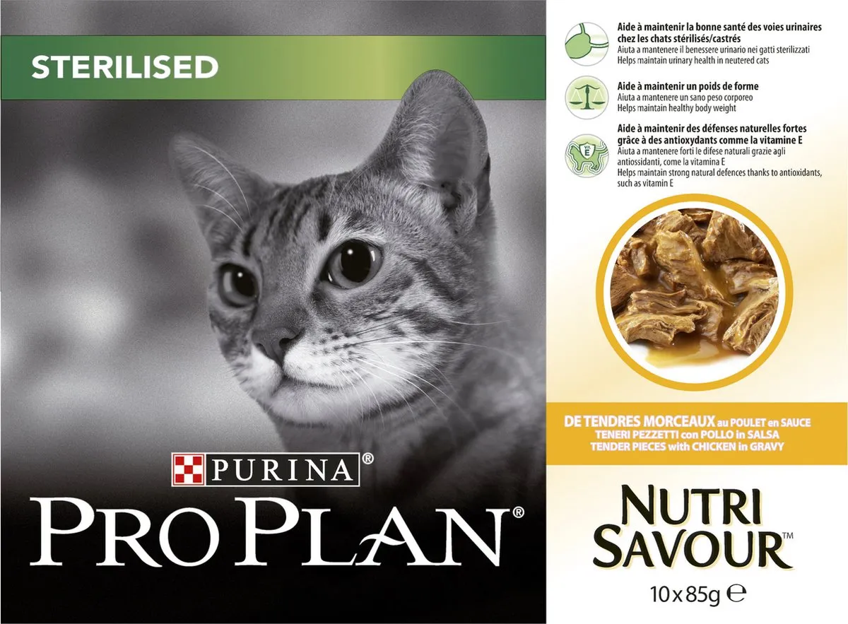 Pro Plan Sterilised Nutrisavour Kattenvoer - Kip - 10x85g