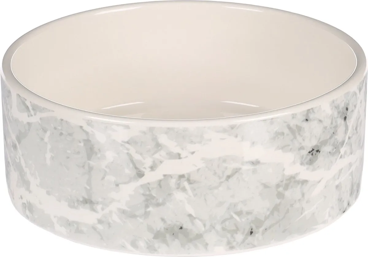 Flamingo Keramiek Voerbak Marmi Wit&Grijs - Hondenvoerbak - Ø16.5 cm