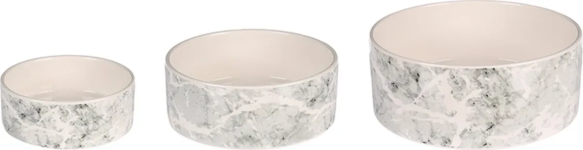 Flamingo Keramiek Voerbak Marmi Wit&Grijs - Hondenvoerbak - Ø16.5 cm