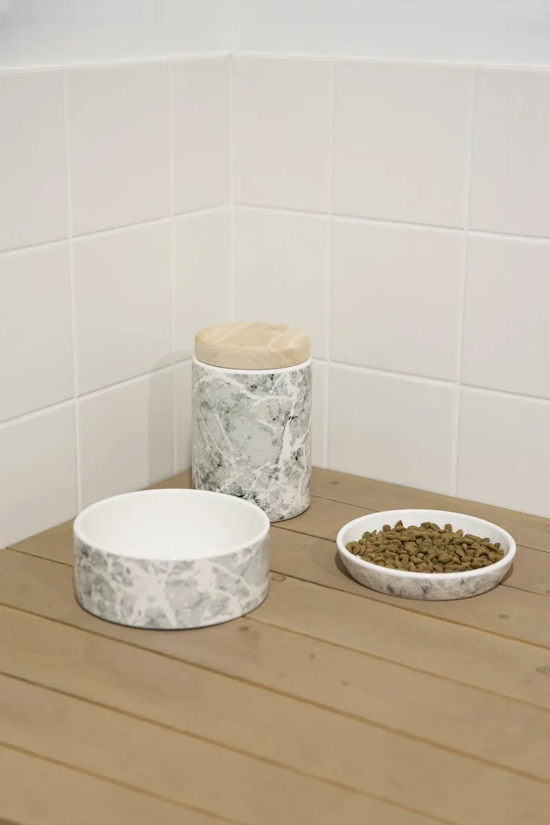 Flamingo Keramiek Voerbak Marmi Wit&Grijs - Hondenvoerbak - Ø16.5 cm