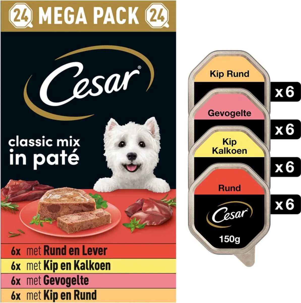 César Hondenvoer Classic Mix Paté 24x150g