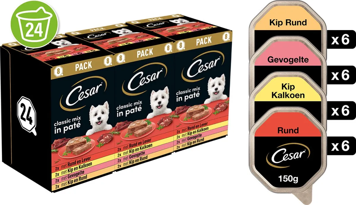 César Hondenvoer Classic Mix Paté 24x150g