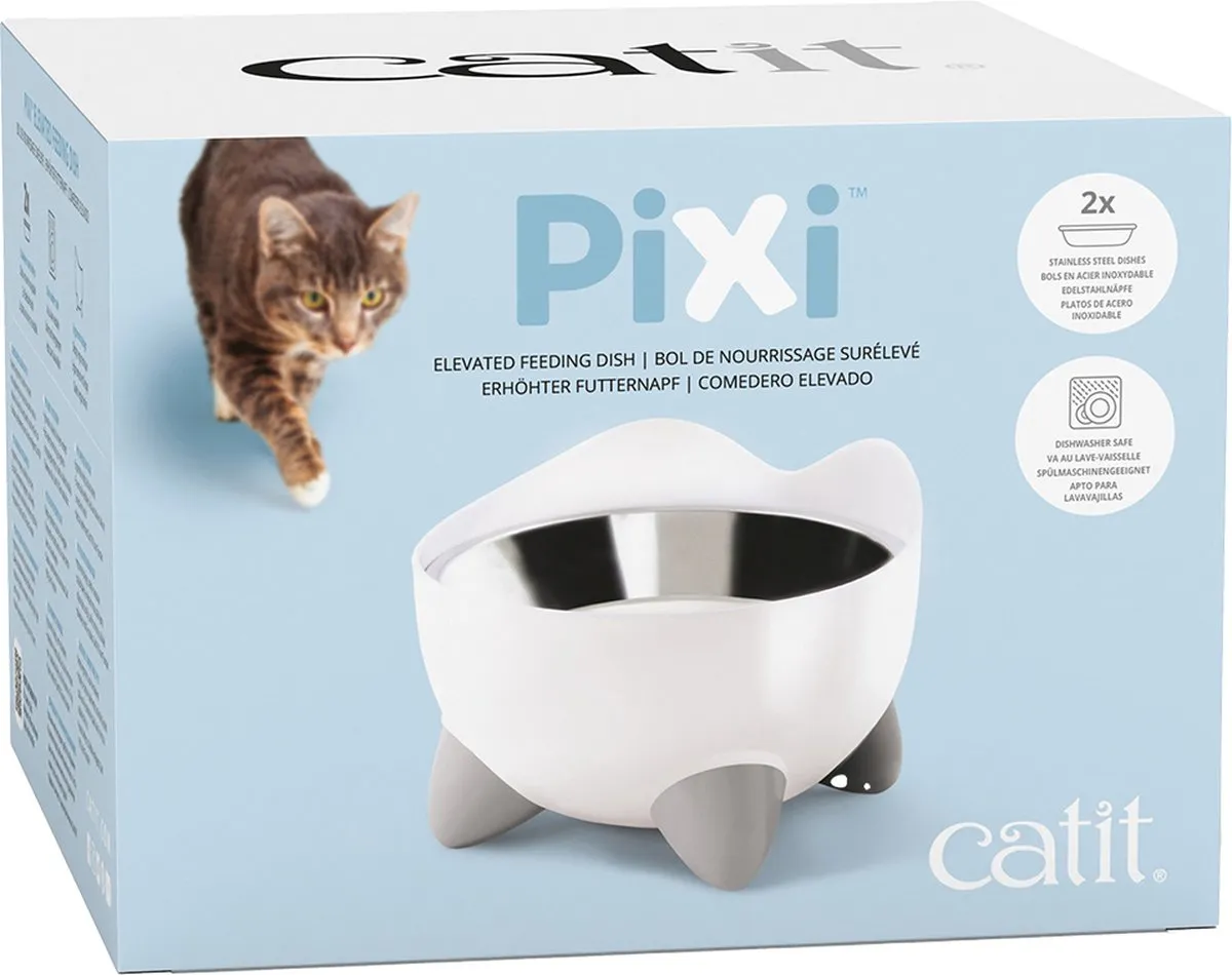 Catit Pixi Elevated Feeding Dish - 2 RVS Schalen 200ml - Wit