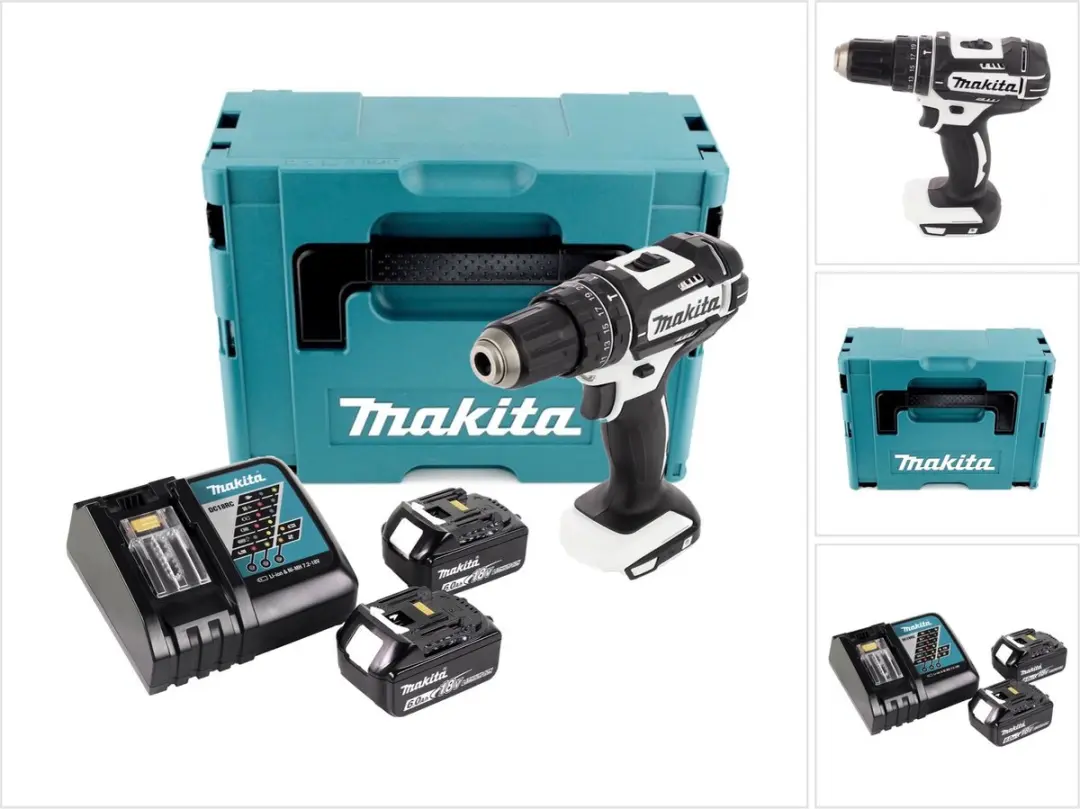 Makita DHP 482 RGJ W accu-slagboormachine 18 V 62 Nm wit + 2x accu 6,0 Ah + opla