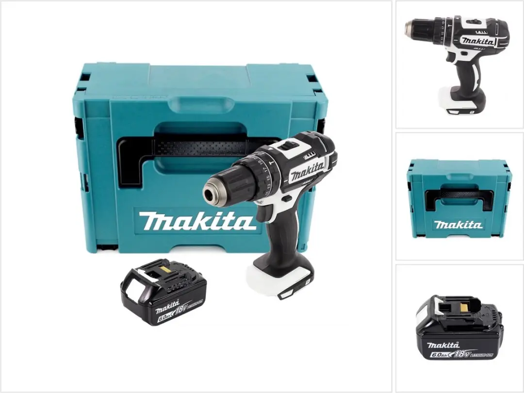 Makita DHP 482 G1J W accu-slagboormachine 18 V 62 Nm wit + 1x accu 6,0 Ah + Makp
