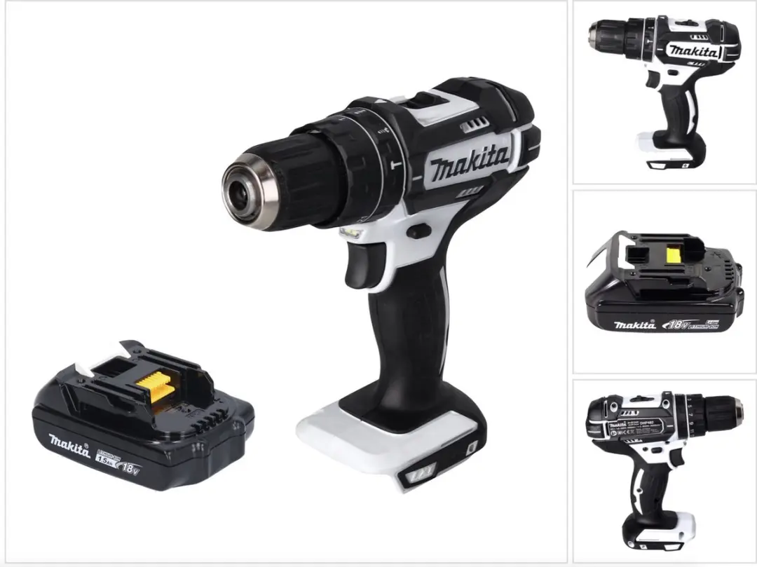 Makita DHP 482 Y1W accu-klopboorschroevendraaier 18 V 62 Nm wit + 1x accu 1,5 Ah