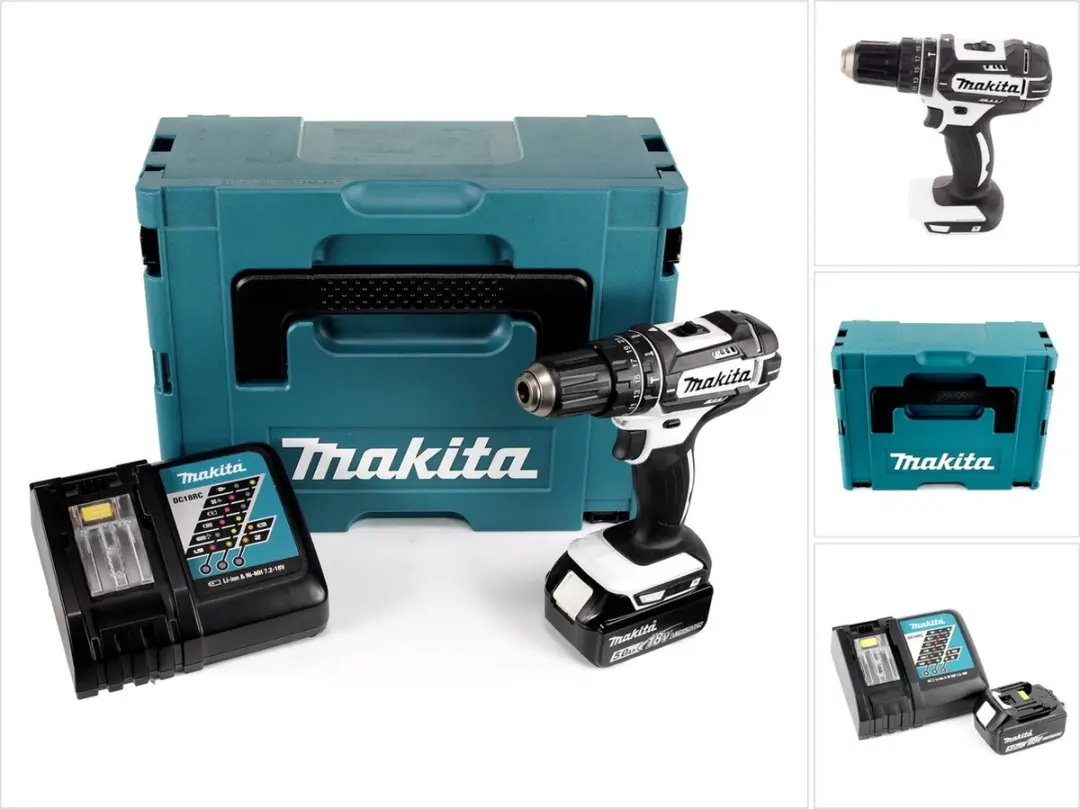 Makita DHP 482 RT1J W accu-slagboormachine 18 V 62 Nm + 1x accu 5,0 Ah + oplader