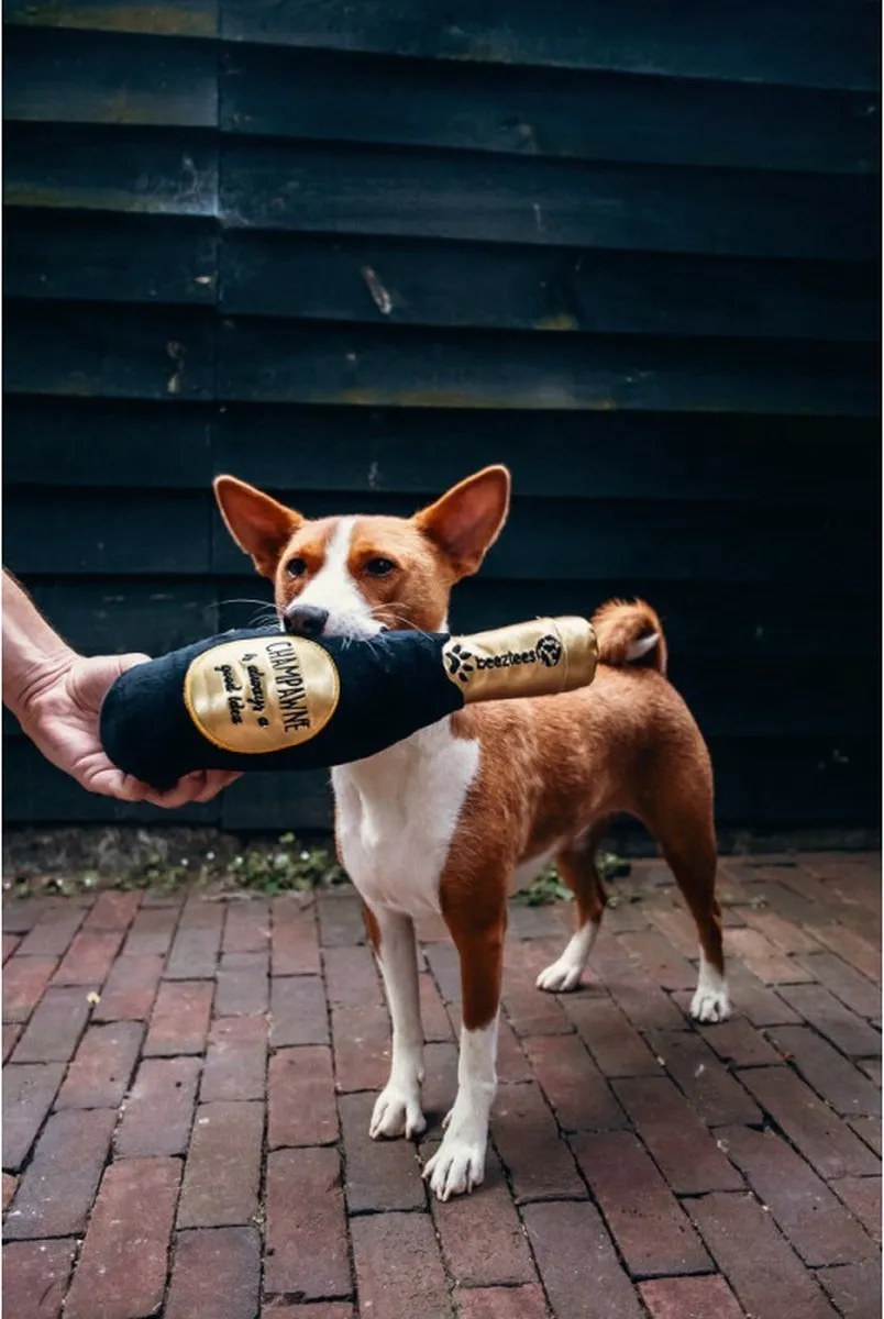 Beeztees Champagnefles Pluche Hondenspeelgoed - Zwart/Goud