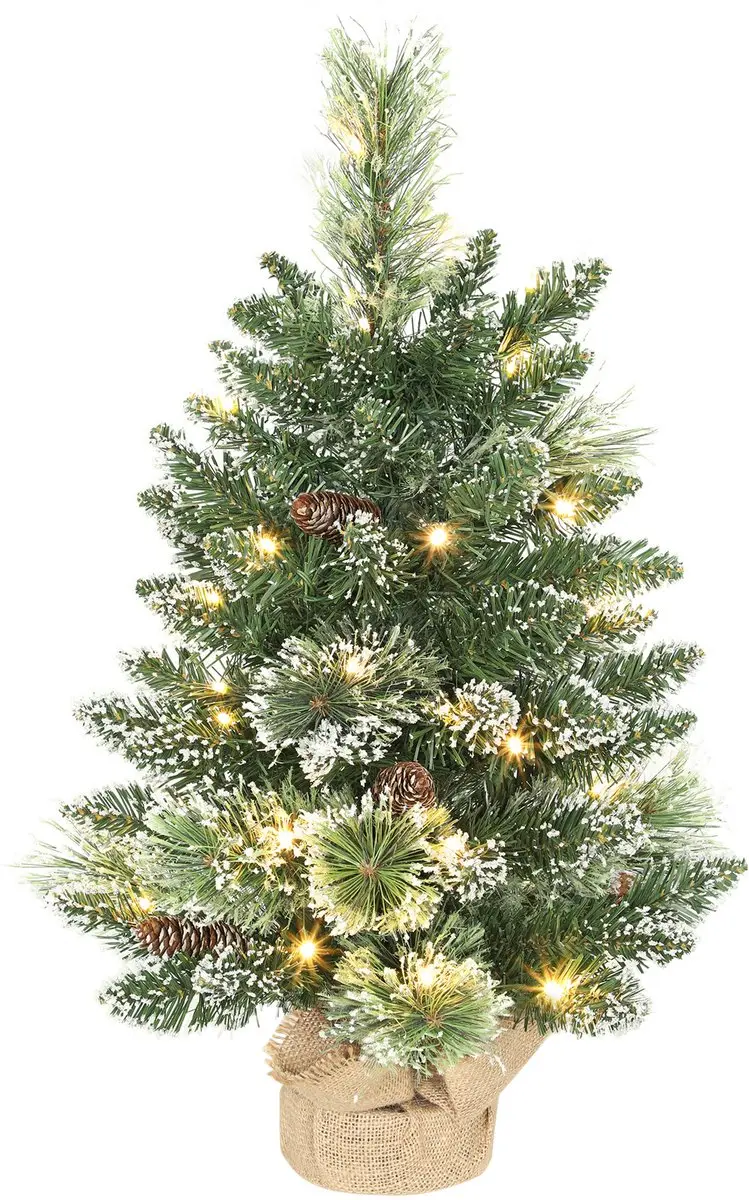 HOMCOM Kunstkerstboom 60 cm, Mini Kerstboompje met Vlokkenlaag voor op tafel, 64
