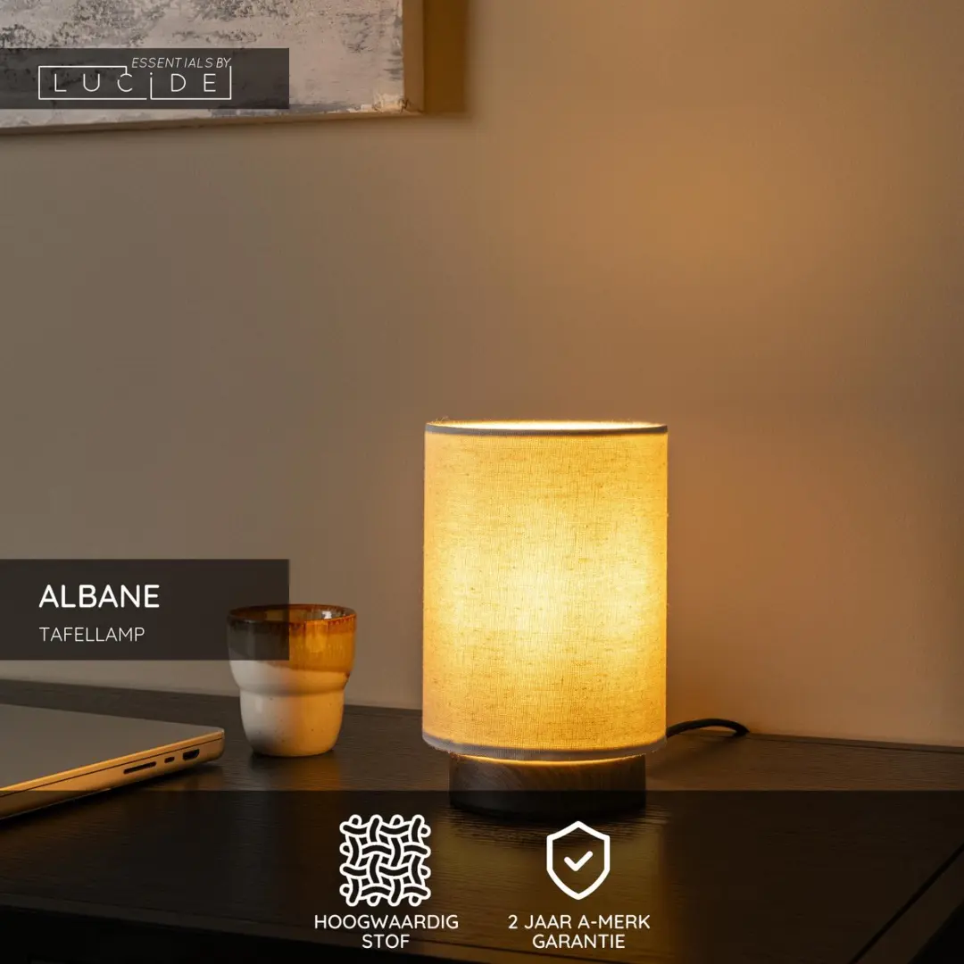 Lucide Albane Tafellamp - 1xE14 - Ø12cm - Donkere Houtlook - afbeelding 2 van 6