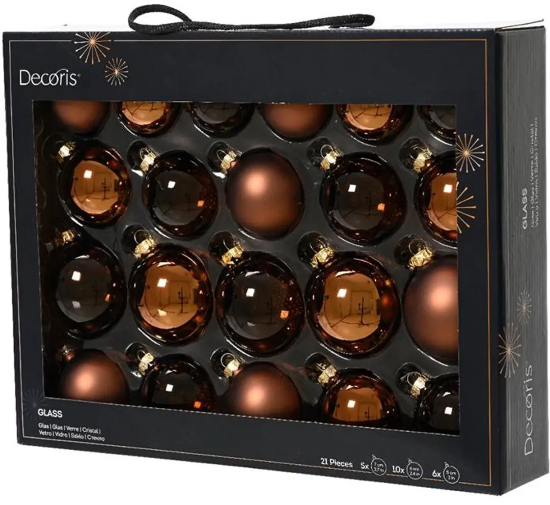 Decoris Kerstballen mix glas bruin - 21-delig - afbeelding 2 van 3