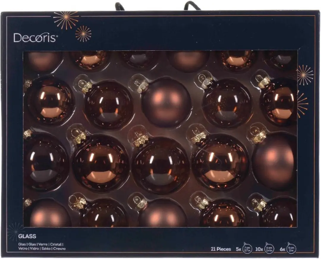 Decoris Kerstballen mix glas bruin