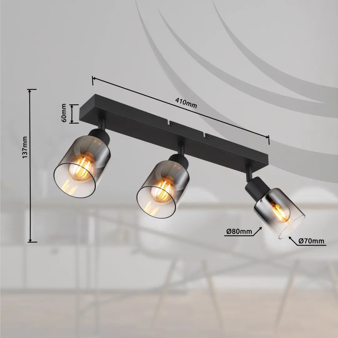 Globo Hubertus Plafondlamp 3-lichts - E14 - Zwart - afbeelding 5 van 6
