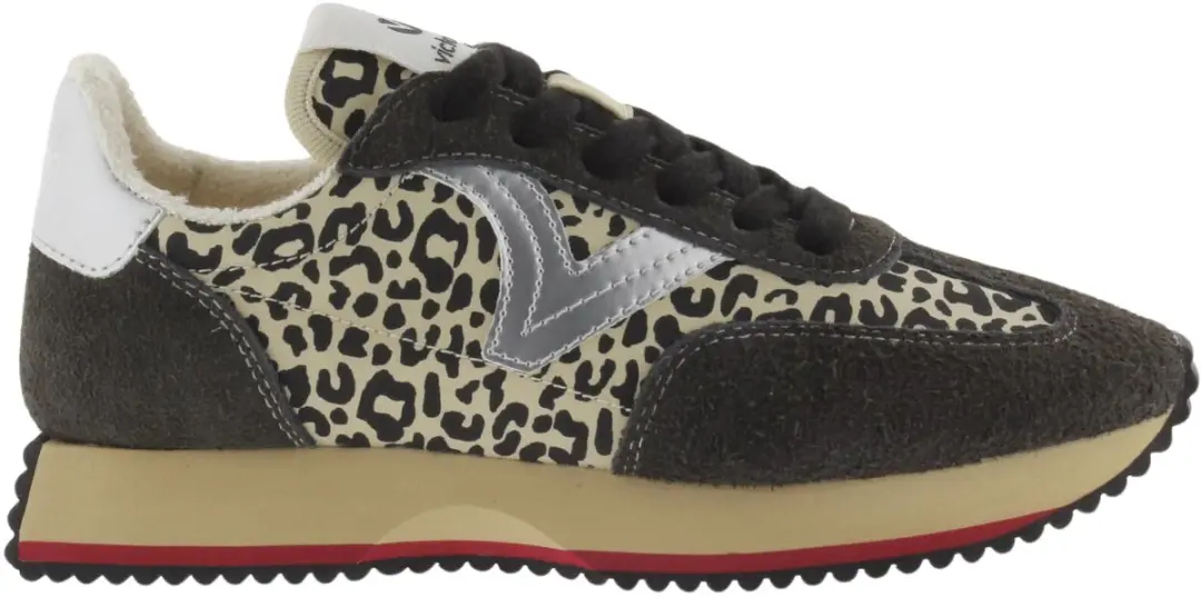 Dierenprint nylon sneakers en gescheurd leer voor dames Victoria Cosmos