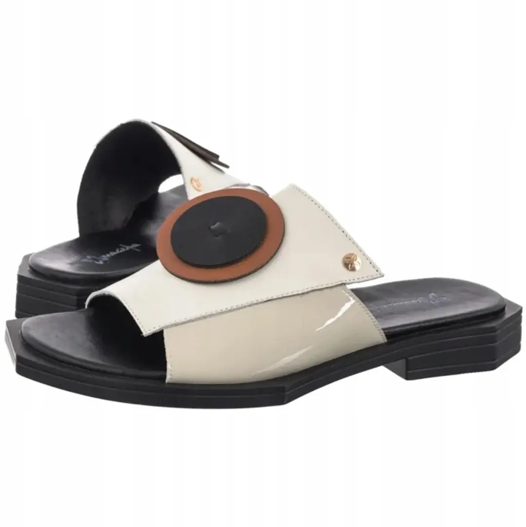Maciejka Dames Slippers Leer Beige/Zwart Maat 38