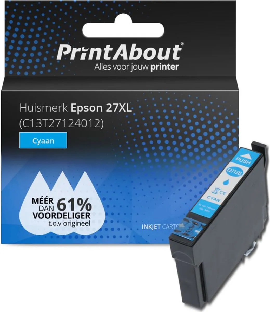 PrintAbout Huismerk Epson 27XL Cyaan Inktcartridge
