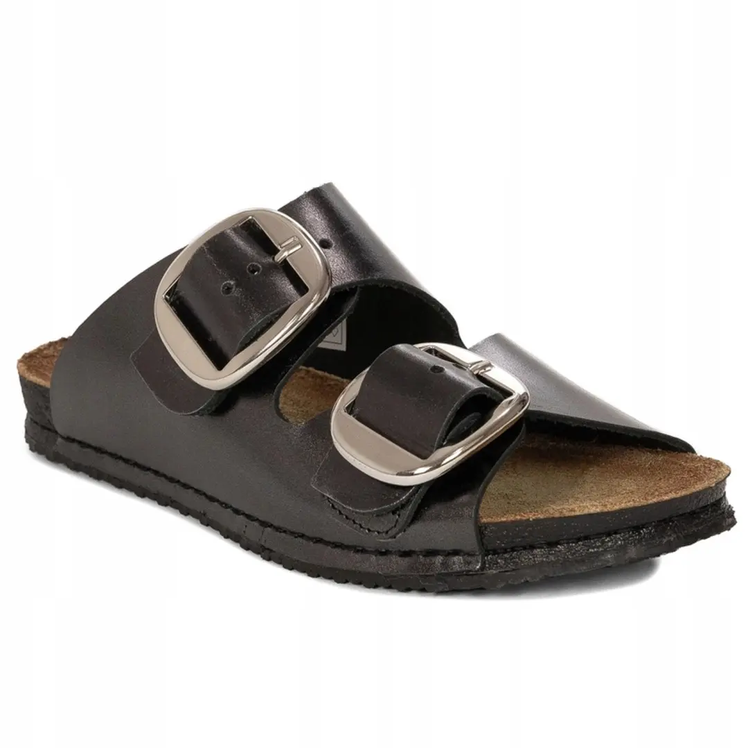 Maciejka Dames Slippers Leer Zwart Maat 38