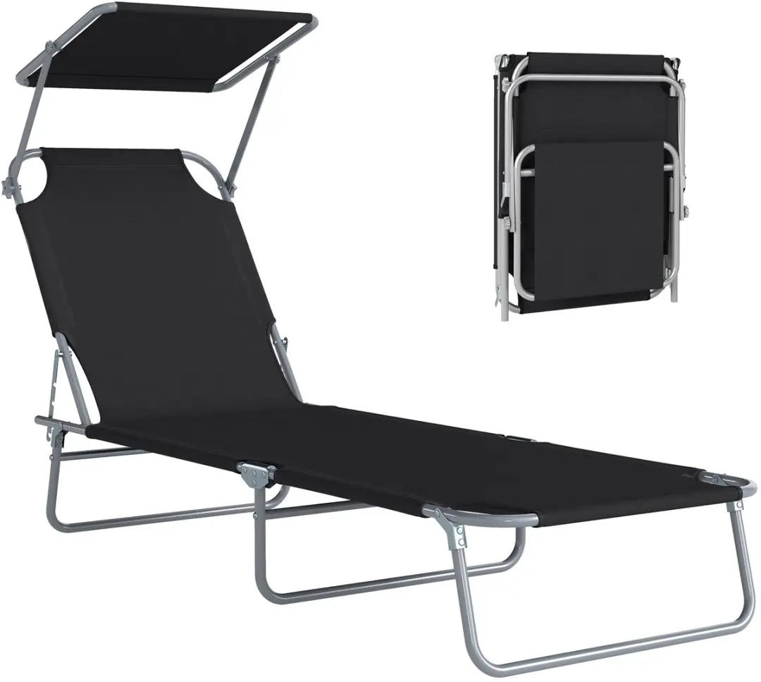 Outsunny-Sun Lounger-Metal-187x58x36cm-Black