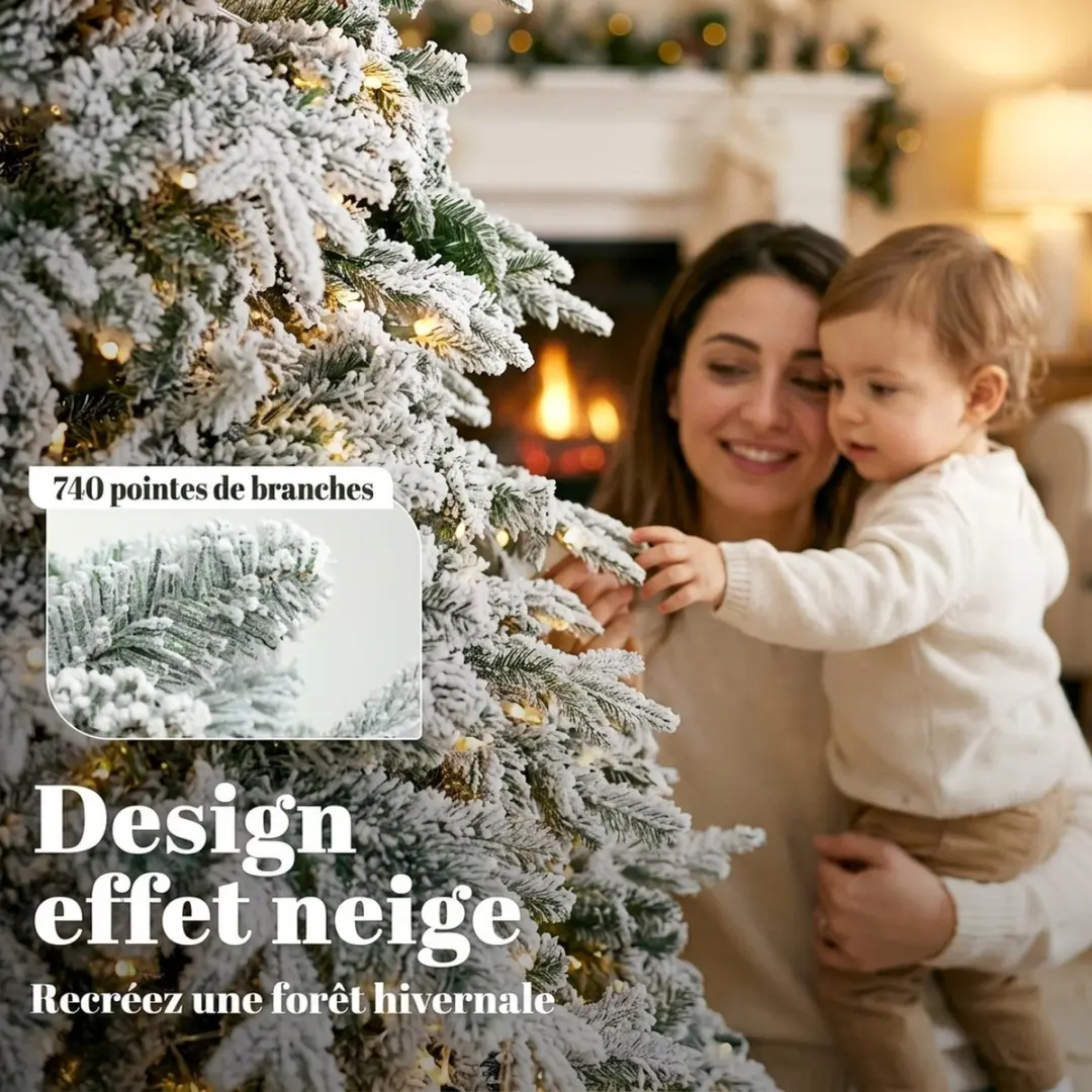 HOMCOM Kunstkerstboom 180 cm Sneeuwkerstboom met Verlichting, Beweegbare Takken,